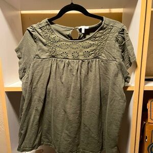 Olive green peasant top. Cut outs
